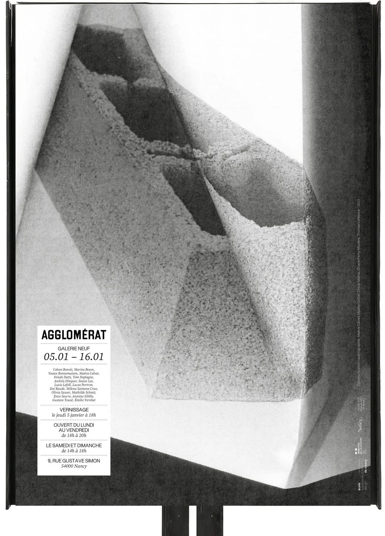 POSTER FOR EXHIBITION AGGLOMÉRAT, GALLERY NEUF, NANCY, 2024 WITH MICKAËL BOURGUER, MAËVA CALVET, MAËLLE COTTET & ORIANE PERNY MÉZIÈRE